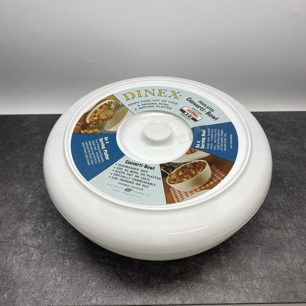 Vintage Thermos DINEX Insulated Converti-Bowl Serving‎ Bowl Platter Cover NOS